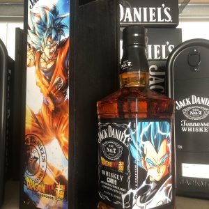 Bouteille DBZ Jack Daniel’s : Son Goku, Vegeta et Gogeta Super Saiyan Blue
